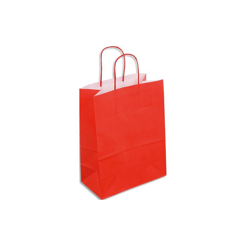 Paquet de 50 sacs kraft rouge poign&eacute;es torsad&eacute;es 180 + 80 x 220 mm