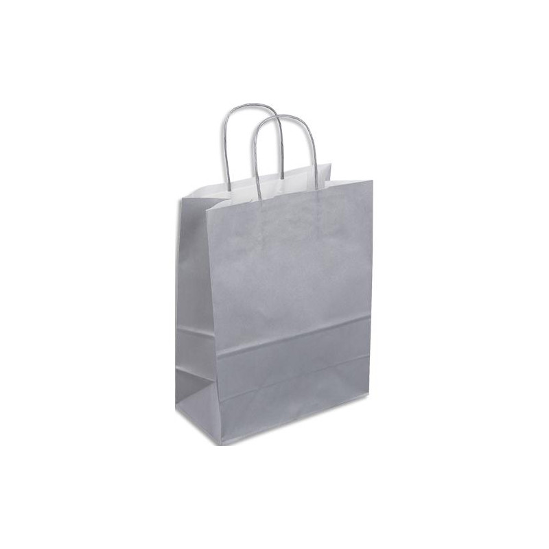 Paquet de 50 sacs kraft argent poign&eacute;es torsad&eacute;es 230 + 120 x 300 mm