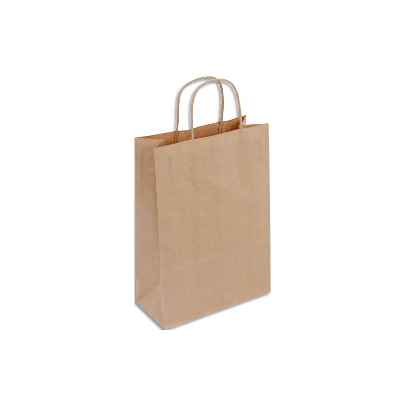 Paquet de 50 sacs kraft brun poignées torsadées 180 + 80 x 220 mm