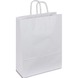 Paquet de 50 sacs kraft blanc poign&eacute;es torsad&eacute;es 180 + 80 x 220 mm