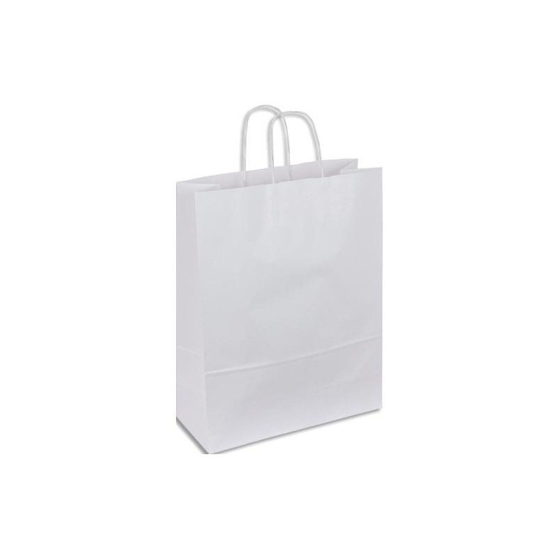 Paquet de 50 sacs kraft blanc poign&eacute;es torsad&eacute;es 180 + 80 x 220 mm