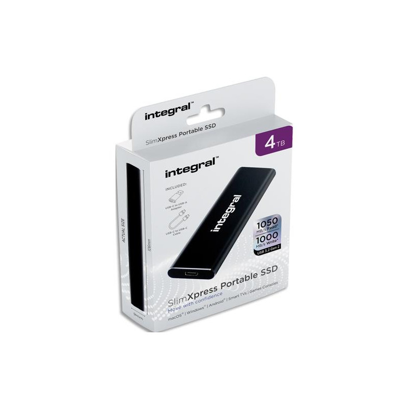 INTEGRAL Disque SSD portable externe Slim 4To - Lecture 1050&#47;&eacute;criture 1000MBs