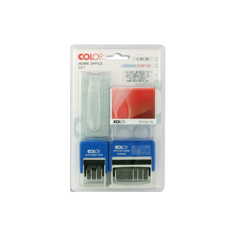 COLOP Kit Home Office : 1 Printer 30&#47;1, 1 dateur multiformules S120WD, 1 mini dateur S120. Encre noire