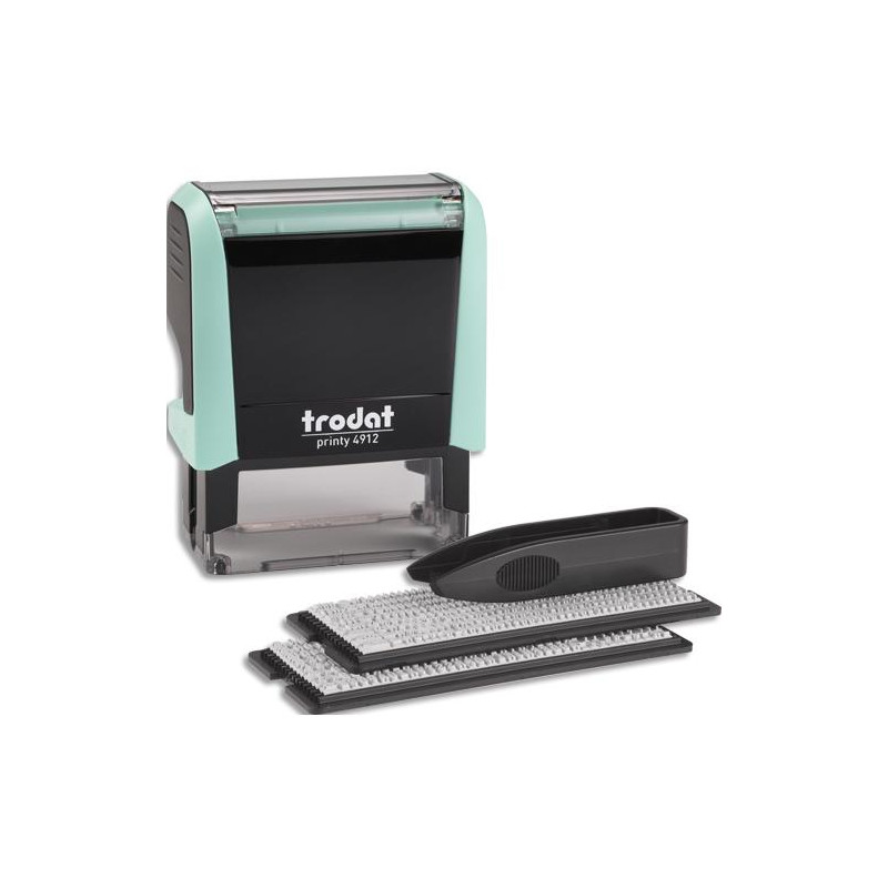 TRODAT Timbre personnalisable 4 lignes Printy 4912 4.0 vert pastel. Police 3-4mm. 1 recharge Noir.