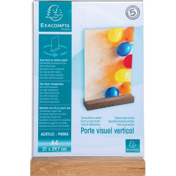 EXACOMPTA Porte-visuel droit en acrilyque transparent, socle en bois, format A4 vertical