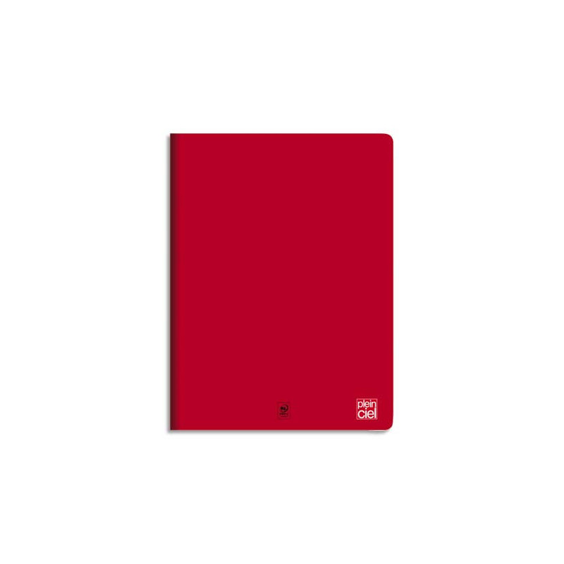 PLEIN CIEL Cahier piqûre 24x32cm 48 pages grands carreaux Seyès 90g. Couverture polypro Rouge