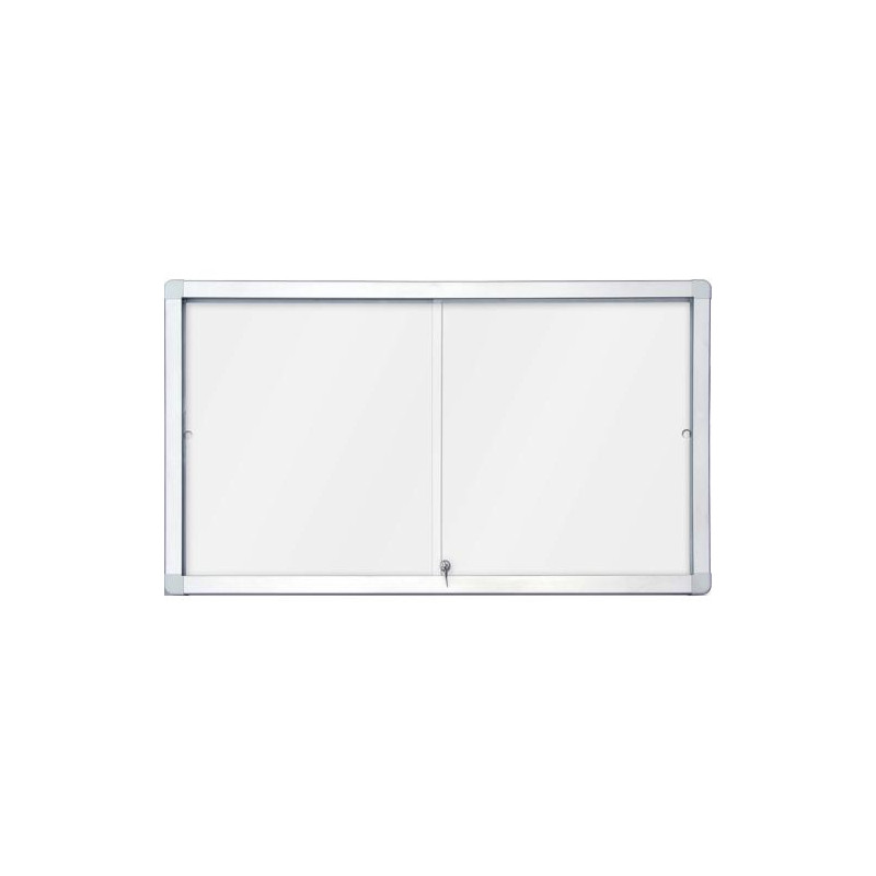 Vitrine d&#39;int&eacute;rieur fond magn&eacute;tique laqu&eacute; Blanc, portes coulissantes, cadre alu - 12 feuilles A4