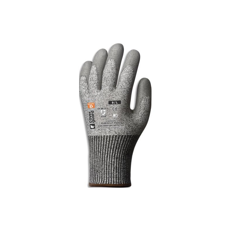 COVERGUARD Paire gants anticoupure D, enduction palmaire PU, dext&eacute;rit&eacute; optimis&eacute;e, grip, peu salissant, T8