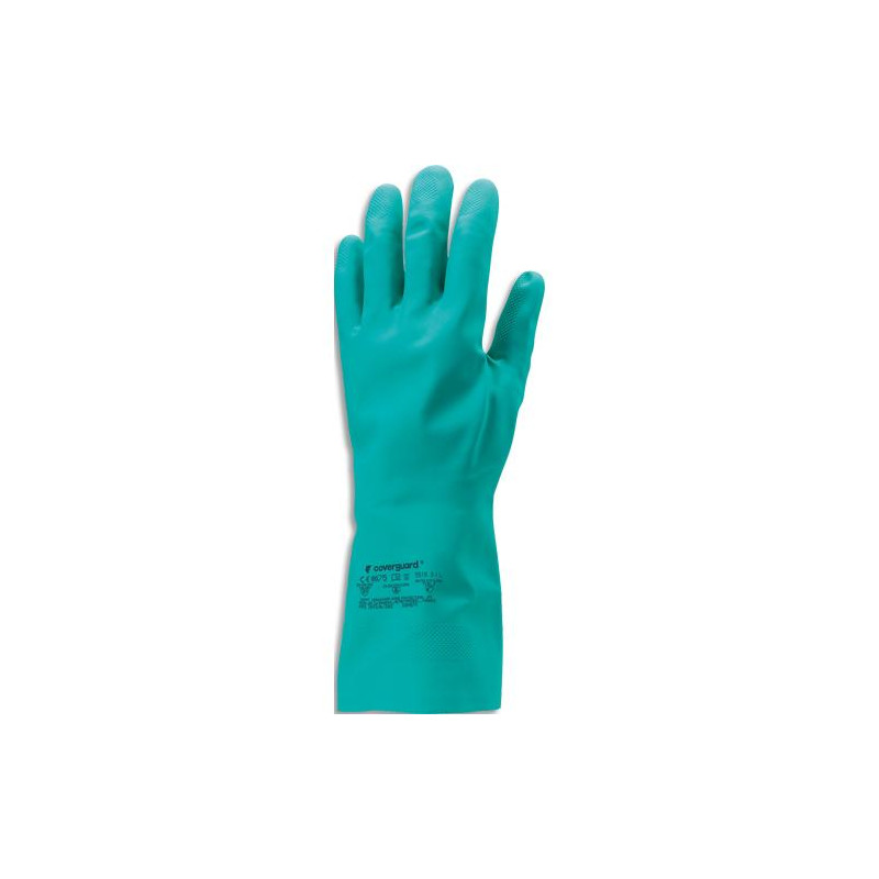 COVERGUARD Paire gants protection chimie nitrile int&eacute;rieur coton flock&eacute;, grip,absorption transpiration T8