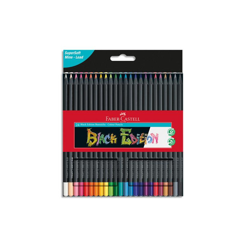 FABER CASTELL Pochette de 24 crayons de couleur Black Edition