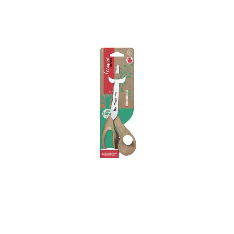 MAPED Ciseaux ADVANCED WOOD 21 cm GAUCHER asymétriques - Anneaux Ergonomiques - Garantie à vie