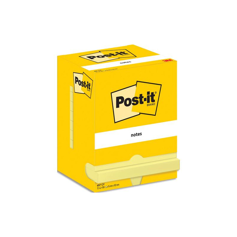 POST-IT Lot de 12 blocs repositionnables. Format 7,6 x 10,2cm.