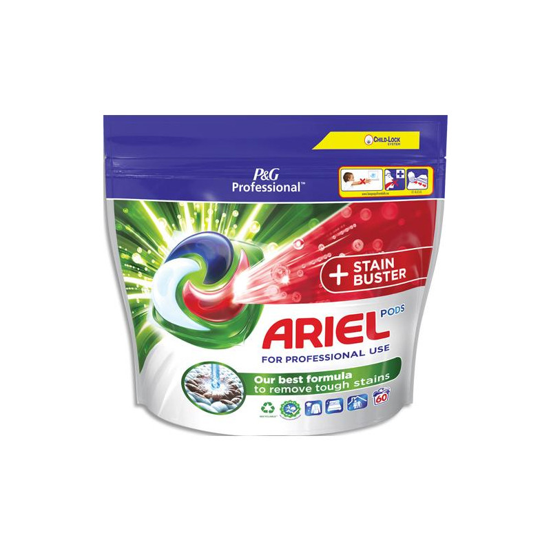 ARIEL Sachet 60 doses de lessive liquide concentr&eacute;e 3 en 1 Pods Ultra d&eacute;tachant formule professionnelle