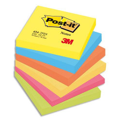 POST-IT Lot de 6 blocs repositionnables de 100 feuilles. Format 7,6 x 7,6 cm. Couleurs &#39;&#39;&eacute;nergiques&#39;&#39;