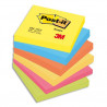 POST-IT Lot de 6 blocs repositionnables de 100 feuilles. Format 7,6 x 7,6 cm. Couleurs &#39;&#39;&eacute;nergiques&#39;&#39;