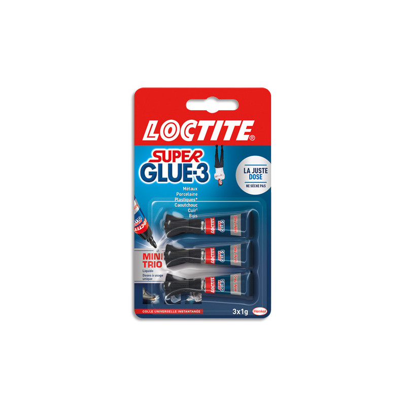 SUPER GLUE Blister de 3 colles Cyanoacrylates SUPERGLUE-3P Liquide Universal Tube 1g