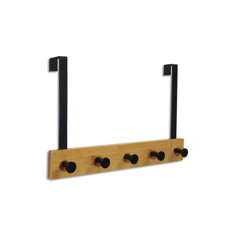 UNILUX Patère de porte à 5 crochets karako, bamboo et acier, Robuste jusqu'à 25 Kg, Noire
