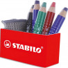 STABILO Pot aimant&eacute; incluant 5 crayons marqueurs tableaux blanc Markdry + 1 chiffonnette.