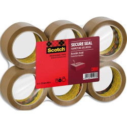 3M Ruban adh&eacute;sif d&#39;emballage Secure Seal pour fermeture s&ucirc;re, havane, 50 mmx66 m, lot de 6 rouleaux