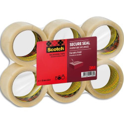3M Ruban adh&eacute;sif d&#39;emballage Secure Seal pour fermeture s&ucirc;re, transparent, 50mmx66 m, lot de 6 rouleaux