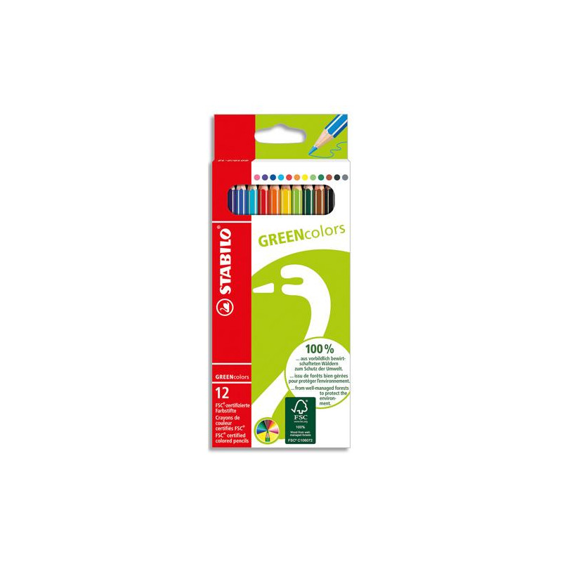 STABILO Etui 12 crayons de couleur GREENColors. Bois FSC, finition vernis mat. Coloris assortis