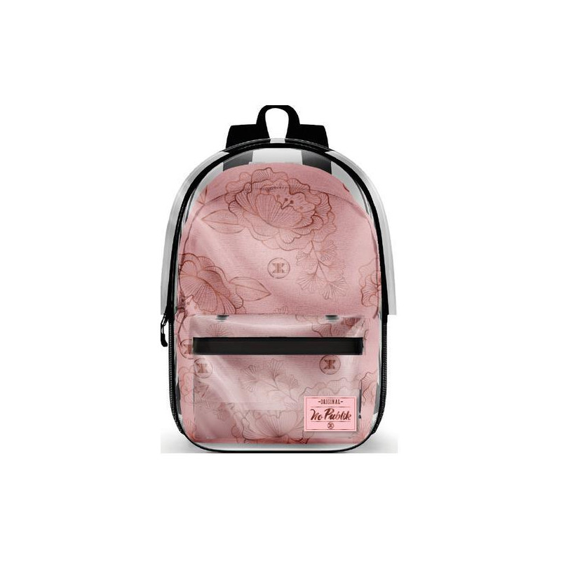 OXFORD Sac Borne Souple NO PUBLIK FLOWER COPPER 1 cmpt 29x43x14 cm. D&eacute;cor s&eacute;rigraphi&eacute;, coloris Rose.