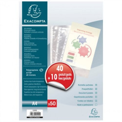 EXACOMPTA Sachet de 50 pochettes perforées A4 en polypropylène lisse 6/100e
