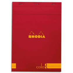 RHODIA Bloc coloR agrafé en-tête 21x29,7cm (n°18) 140 pages lignées. Couverture rembordée Coquelicot