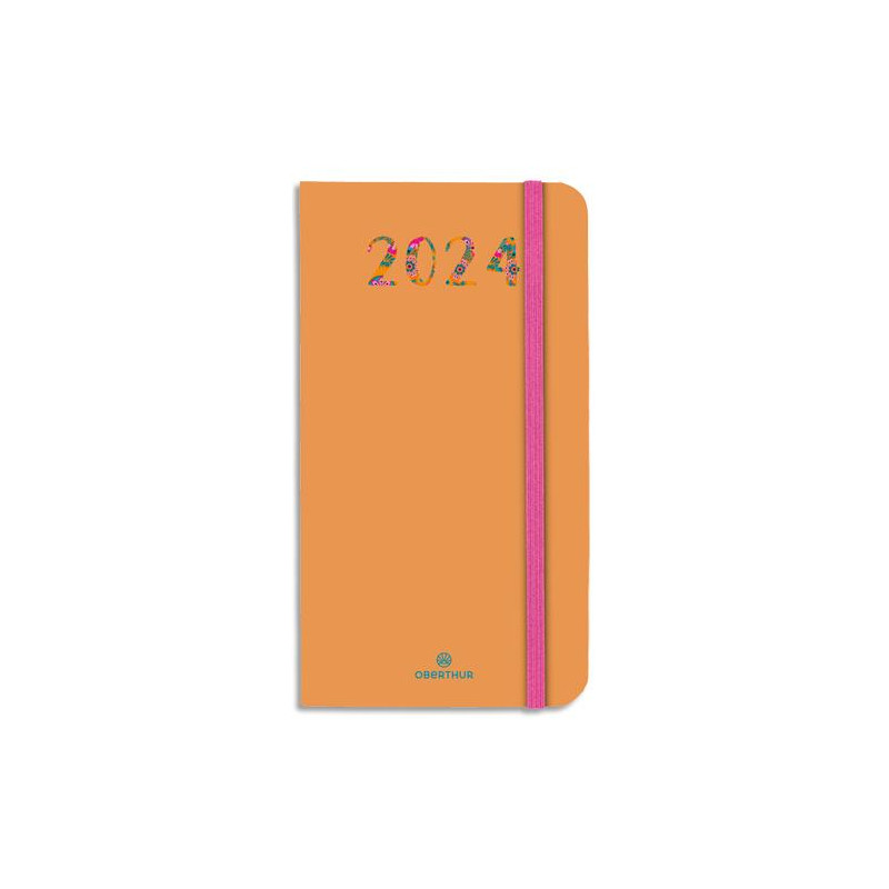 OBERTHUR Semainier MERIDA 16 poche, Janvier à Décembre 2024, format 9,5x17,5cm, couv.marq à chaud Orange