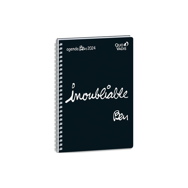 QUO VADIS Agenda BEN Ministre 1 semaine sur 2 pages, format 16 x 24 cm, couverture ''Inoubliables'' Noir