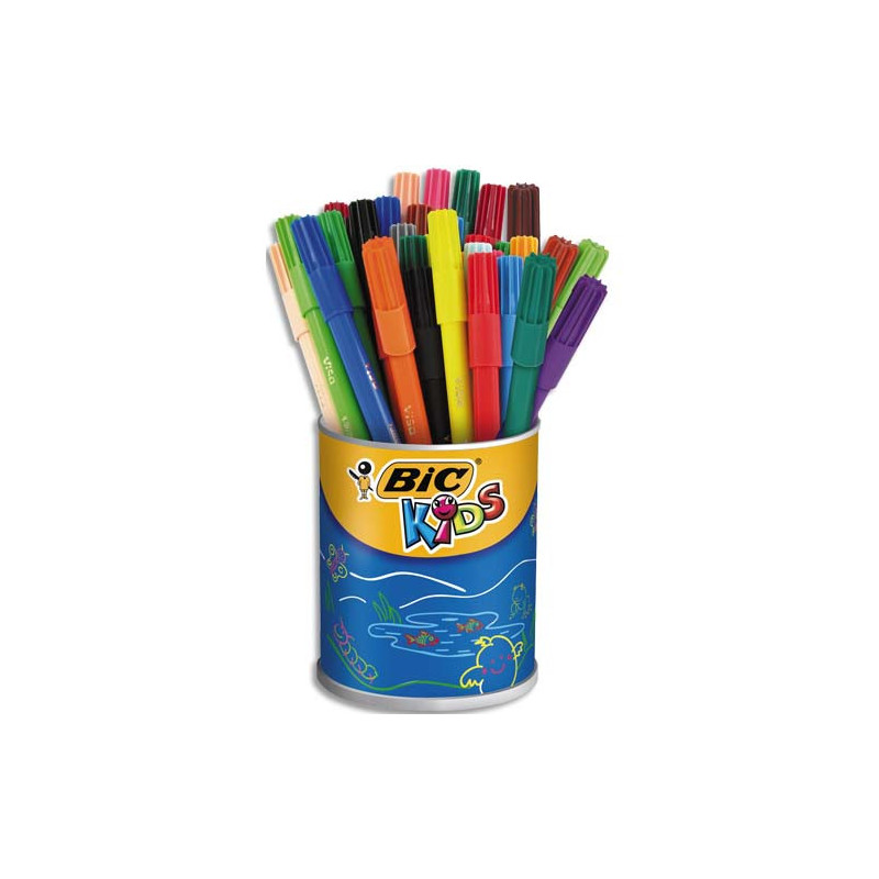 BIC Kids Visa Feutres de Coloriage à Pointe Fine - Couleurs Assorties, Pot de 36