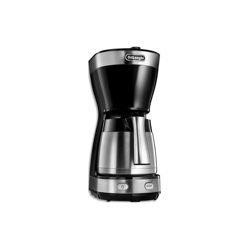 DELONGHI Cafeti&egrave;re thermos &agrave; filtre 1000W plastique noir, habillage inox, isotherme, 1,25L, L16xP31xH35cm