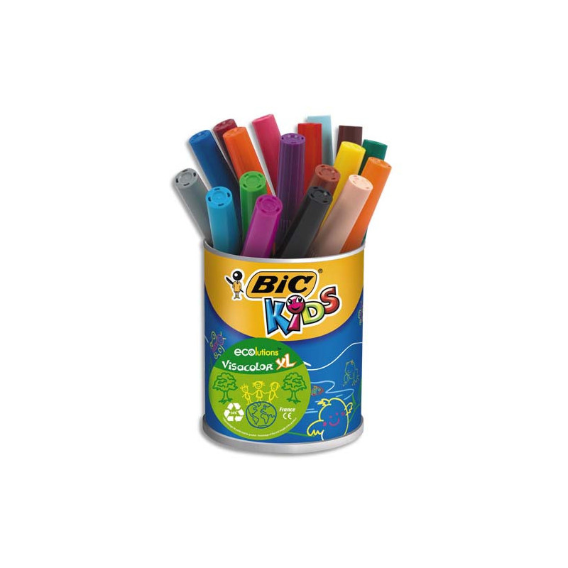 BIC Kids Visacolor XL Feutres de Coloriage à Pointe Large Et Résistante - Couleurs Assorties x18