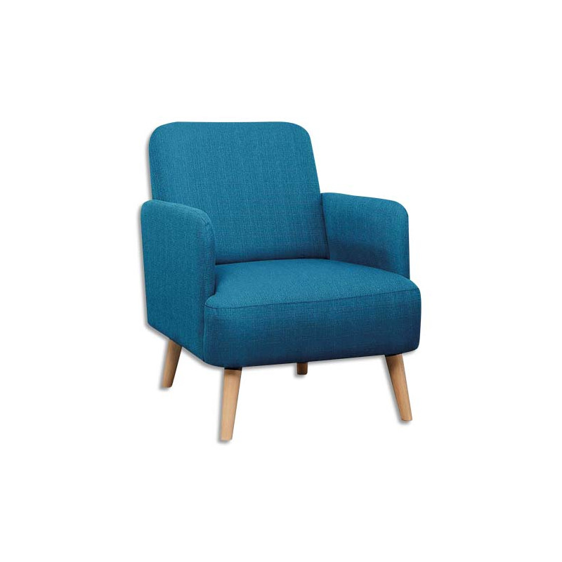 PAPERFLOW Fauteuil Brook Bleu en pin massif et aggloméré, revêtement en tissu, avec accoudoirs