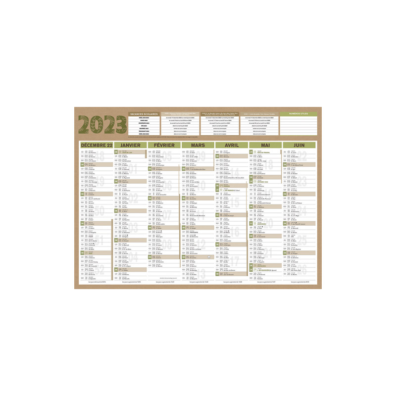 CBG Calendrier NATURA, 100% recyclé, 7 mois par face soit 14 mois, 40,5x55cm, 2 illets et 1 cordonnet