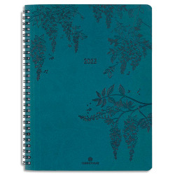 OBERTHUR Agenda PRIMROSE 27, spiralé, 1S/2P, format 22x28cm Bleu vert