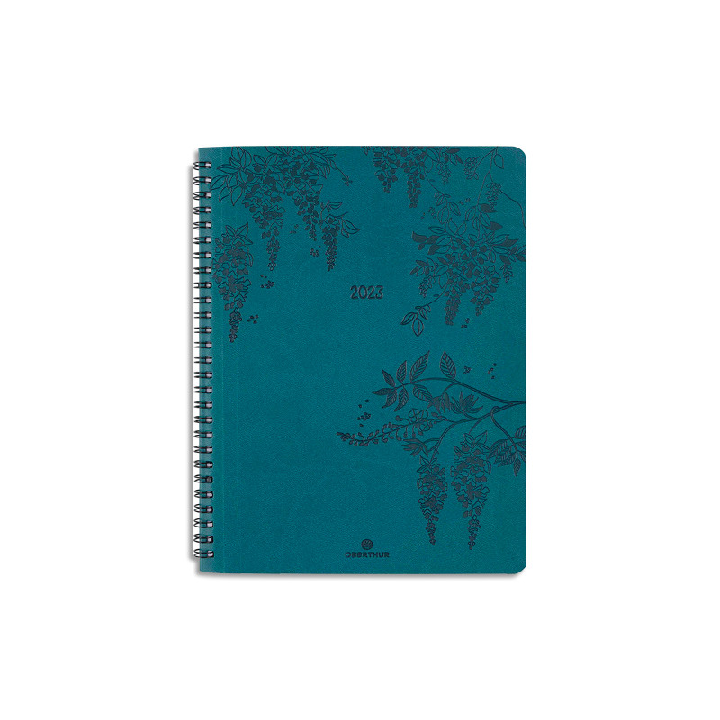 OBERTHUR Agenda PRIMROSE 27, spiralé, 1S/2P, format 22x28cm Bleu vert