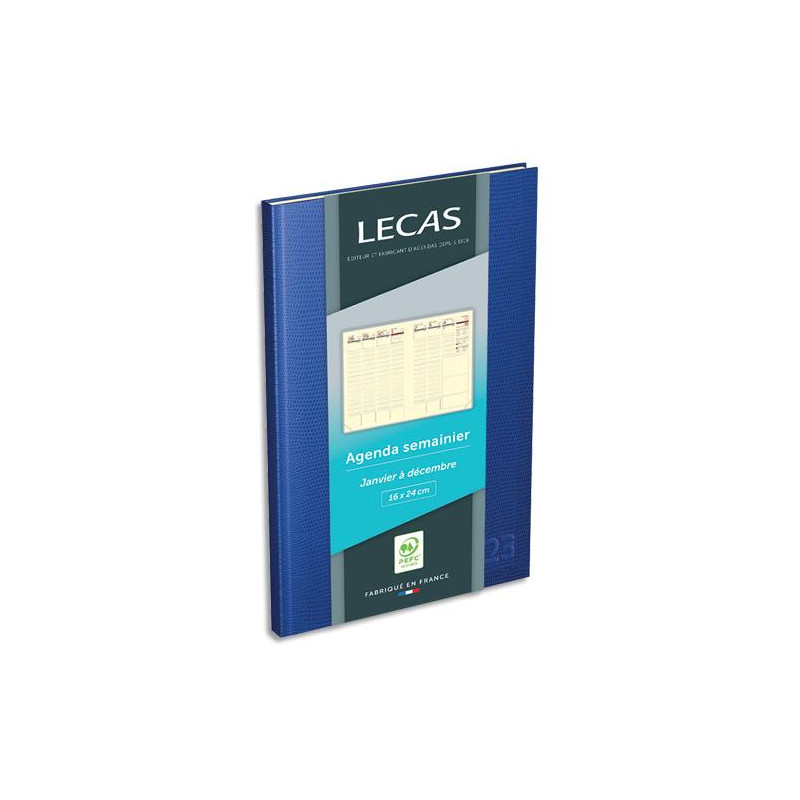 LECAS Agenda LEZARD 1 semaine sur 2 pages avec atlas, 16x24cm assortiment Noir / Marron / Rouge / Bleu