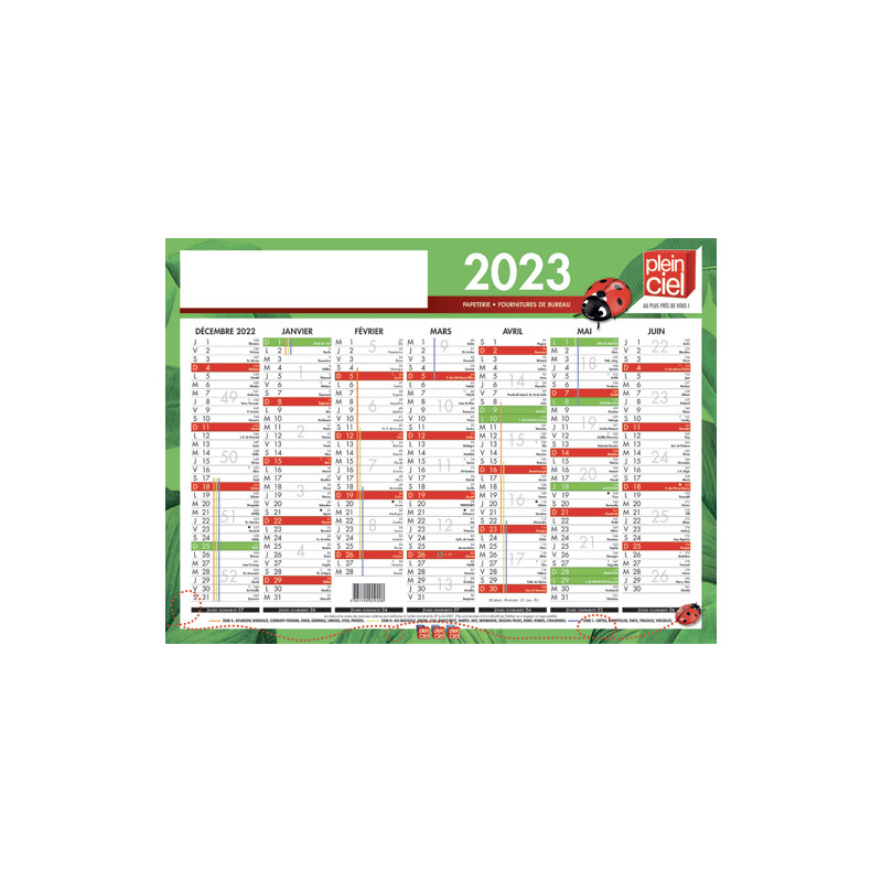 PLEIN CIEL Calendrier bancaire, 7 mois par face soit 14 mois - format : 40,5 x 55 cm