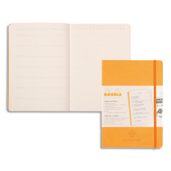 RHODIA Agenda perpétuel Rhodiarama A5 128p papier ivoire 90g PEFC, coins microperforés + élastique Orange