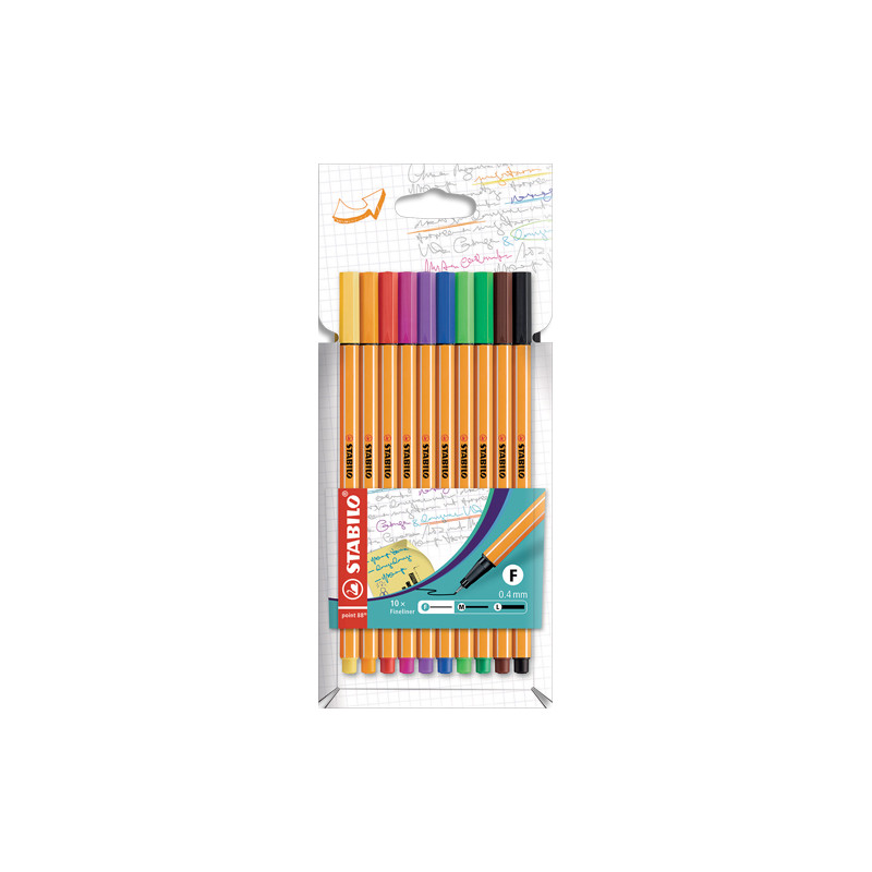 STABILO Etui de 10 stylos-feutres Point 88. Pointe fine (0,4 mm). Coloris assortis