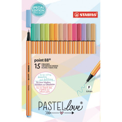 STABILO Etui de 15 stylos-feutres Point 88 Pastellove. Pointe fine (0,4 mm). Coloris assortis