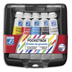 LEFRANC & BOURGEOIS Pocket box en plastique de 5 tubes de gouache 10ml. Coloris assortis