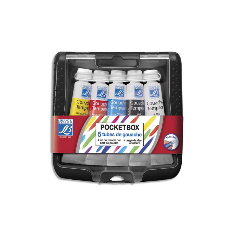 LEFRANC & BOURGEOIS Pocket box en plastique de 5 tubes de gouache 10ml. Coloris assortis