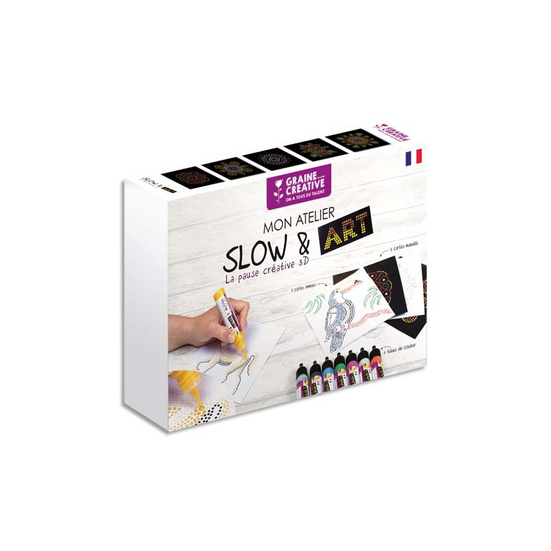 GRAINE CREATIVE Coffret Slow Art 8 crayons 10 cartes animaux et mandala