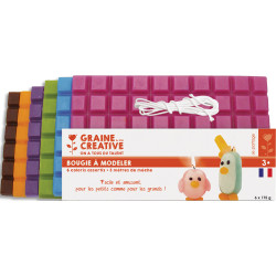 GRAINE CREATIVE Lot de 6 plaques de cire à modeler de 175g de teintes vives assorties + 3 m de mèche