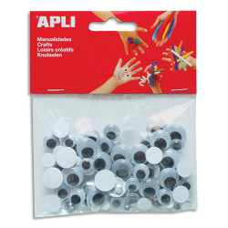 APLI Sachet de 100 yeux adhésifs ronds Noir sans cil diamètres assortis