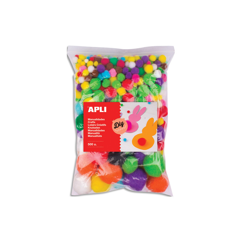 APLI KIDS Sachet de 500 pompons couleurs assorties