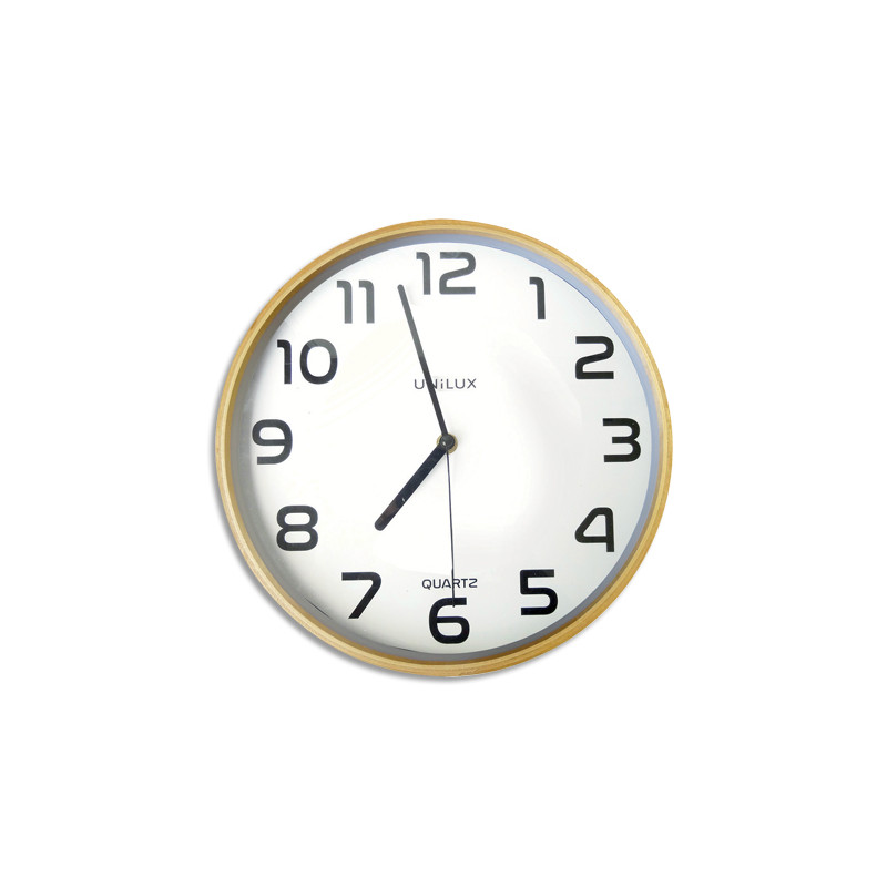 UNILUX Horloge Baltic Hêtre, structure bois, cadran plastique, mécanisme à quartz - Diamètre 30,5 cm