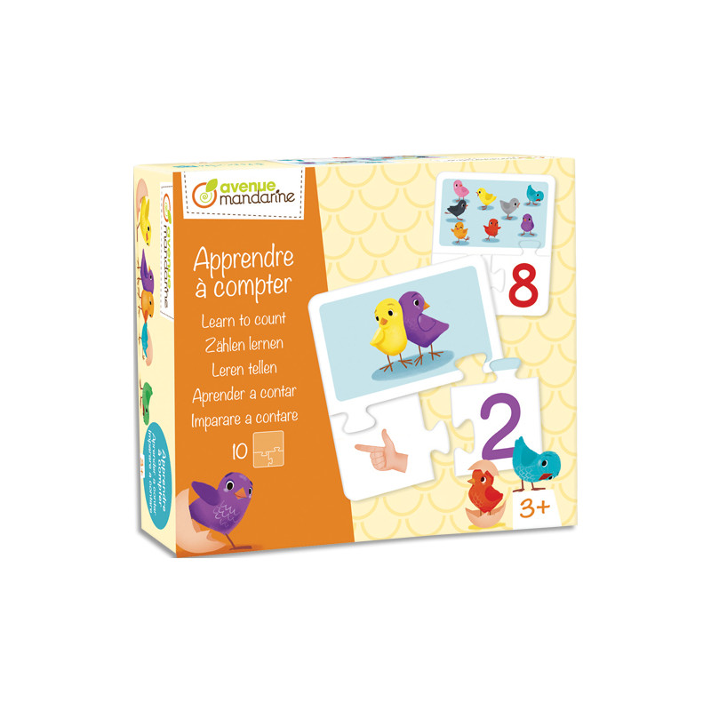 AVENUE MANDARINE Boîte puzzle thème apprendre à compter 10 puzzle de 3 pièces, bords arrondis